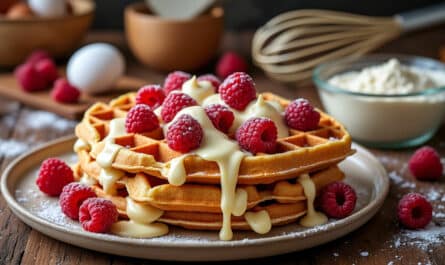 découvrez notre délicieuse recette de gaufres au chocolat blanc et framboises, parfaites pour un moment de partage gourmand. faciles à préparer, ces gaufres croustillantes et moelleuses sauront ravir vos papilles et égayer vos repas en famille ou entre amis.
