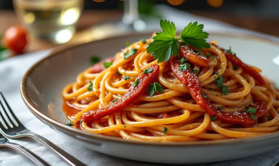Spaghetti crème fraîche-anchois : recette express pour un dîner raffiné