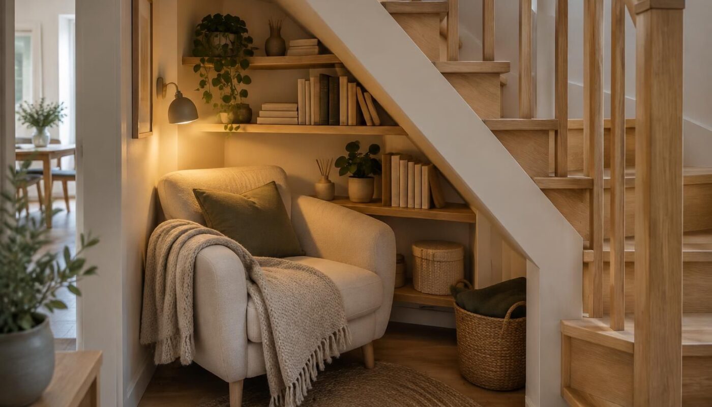 découvrez comment aménager un coin lecture cosy et fonctionnel sous un escalier de moins de 2 m², avec des idées pratiques pour optimiser chaque centimètre.